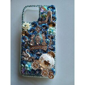 For Apple iPhone 13 - Large Diamond Rhinestone Cover Case w/Crown & Heart